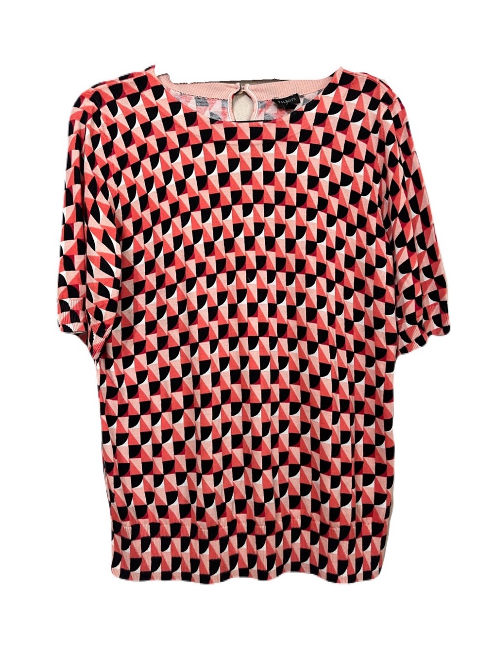 Talbots size medium geometric print short sleeve sweater GUC